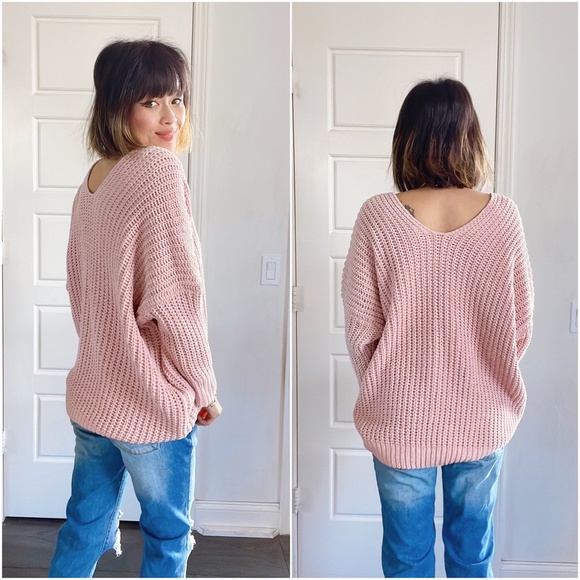 017 Cozy Dusty Pink Oversized Chenille Sweater Top - Picture 4 of 5